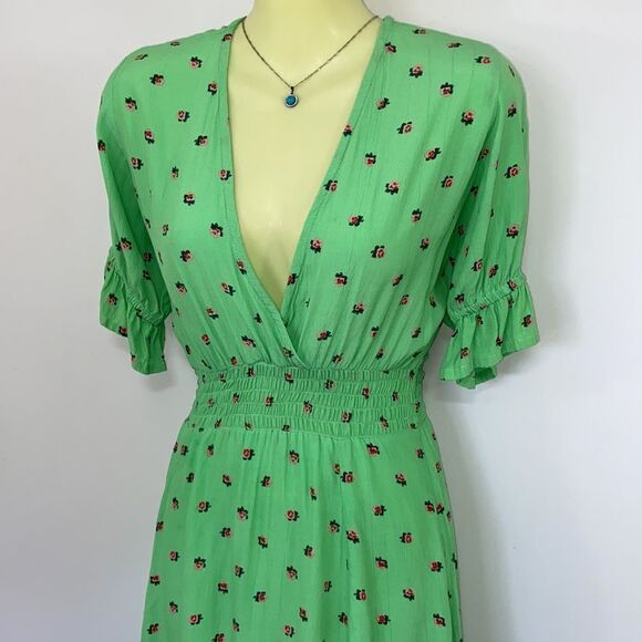 Faithfull The Brand Dress”Manhattan “ Spearmint Pink Roses Mini Nwot 4 - Picture 6 of 8